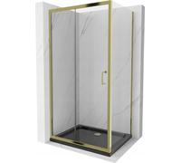 Mexen Apia Paroi de douche pliante 110 x 90 cm, Transparent, Or + Receveur de douche plat, Noir - 840-110-090-50-00-4070G
