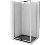 Mexen Apia Paroi de douche pliante 130 x 90 cm, Transparent, Chrome + Receveur de douche plat, Noir - 840-130-090-01-00-4070