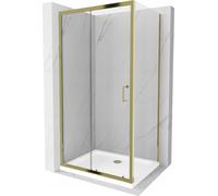 Mexen Apia Paroi de douche pliante 90 x 100 cm, Transparent, Or + Receveur de douche plat, Blanc- 840-090-100-50-00-4010G