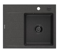 Mexen Ben évier en granit 1 bac avec égouttoir, à droite 600 x 500 mm, noir moucheté, siphon noir - 6523605000-76-B 53285 5905315462268