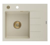 Mexen Ben Evier en granit à 1 niveau avec égouttoir à gauche 600 x 500 mm, beige, siphon doré - 6522605000-69-G