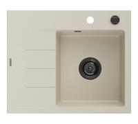 Mexen Ben évier en granit 1 bac avec égouttoir, droit 600 x 500 mm, beige, siphon noir - 6523605000-69-B 53281 5905315462220