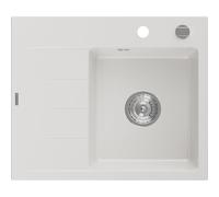 Mexen Ben évier en granit 1 bac avec égouttoir, droit 600 x 500 mm, blanc, siphon chromé - 6523605000-20 53251 5905315949127