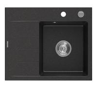 Mexen Ben Évier en granit 1 bac avec égouttoir, droit 600 x 500 mm, noir/argent métallisé, siphon chromé - 6523605000-73 53254 5905315949158