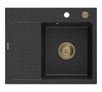 Mexen Ben évier en granit 1 bac avec égouttoir, droit 600 x 500 mm noir/argent métallisé siphon doré - 6523605000-73-G 53276 5905315462176