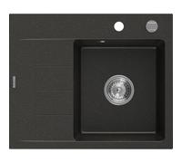 Mexen Ben évier en granit 1 bac avec égouttoir, droit 600 x 500 mm, noir/doré métallisé, siphon chromé - 6523605000-75 53255 5905315949165