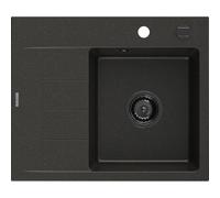 Mexen Ben évier en granit 1 bac avec égouttoir, droit 600 x 500 mm, noir/doré métallisé siphon noir - 6523605000-75-B 53284 5905315462251