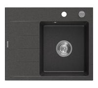 Mexen Ben évier en granit 1 bac avec égouttoir, droit 600 x 500 mm, noir moucheté, siphon chromé - 6523605000-76 53256 5905315949172