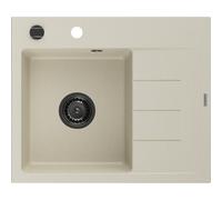 Mexen Ben évier en granit 1 bac avec égouttoir, gauche 600 x 500 mm, beige, siphon noir - 6522605000-69-B 53266 5905315462084