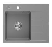 Mexen Ben évier en granit 1 bac avec égouttoir, gauche 600 x 500 mm, gris, siphon chromé - 6522605000-71 53246 5905315949073
