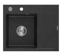 Mexen Ben évier en granit 1 bac avec égouttoir, gauche 600 x 500 mm, noir/argent métallisé, siphon chrome - 6522605000-73 53247 5905315949080