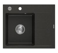 Mexen Ben Évier en granit 1 bac avec égouttoir, gauche 600 x 500 mm, noir/métallique doré, siphon chromé - 6522605000-75 53248 5905315949097