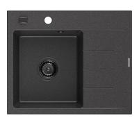 Mexen Ben évier en granit 1 bac avec égouttoir, gauche 600 x 500 mm, noir moucheté, siphon noir - 6522605000-76-B 53270 5905315462121
