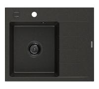 Mexen Ben évier en granit 1 bac avec égouttoir, gauche 600 x 500 mm, noir/or métallique, siphon noir - 6522605000-75-B 53269 5905315462114