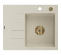 Mexen Ben évier en granit à 1 bac avec égouttoir, droit 600 x 500 mm, beige, siphon doré - 6523605000-69-G 53274 5905315462152