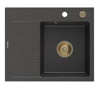 Mexen Ben Évier en granit à 1 bac avec égouttoir, droit 600 x 500 mm, noir moucheté, siphon doré - 6523605000-76-G 53278 5905315462190