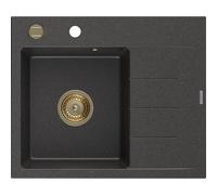 Mexen Ben évier en granit à 1 bac avec égouttoir, gauche 600 x 500 mm, noir moucheté, siphon doré - 6522605000-76-G 53263 5905315462053