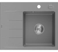 Mexen Ben Evier en granit à 1 niveau avec égouttoir à droite 600 x 500 mm, gris, siphon chrome - 6523605000-71