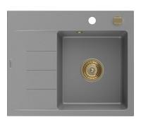 Mexen Ben évier granit 1 bac avec égouttoir, droit 600 x 500 mm, gris, siphon doré - 6523605000-71-G 53275 5905315462169
