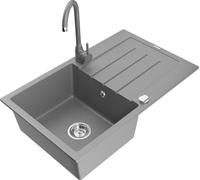 Mexen Bruno Evier 1 bac en granit avec égouttoir et mitigeur Telma, Gris - 6513-71-670200-71
