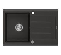 Mexen Bruno évier en granit 1 bac avec égouttoir 795 x 495 mm, noir/doré métallisé, siphon chromé- 6513791010-75 3600 5907709194687