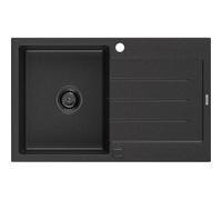 Mexen Bruno évier en granit 1 bac avec égouttoir 795 x 495 mm, noir/métallique argenté, siphon noir - 6513791010-73-B 16358 5905315013330