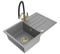 Mexen Bruno évier en granit 1 bac avec égouttoir et robinet de cuisine Duo, gris - 6513-71-671701-57-G 22859 5905315102010