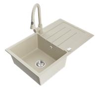 Mexen Bruno évier en granit 1 bac avec égouttoir et robinet de cuisine Elia, beige - 6513-69-670101-69 19908 5905315030382