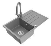 Mexen Bruno évier en granit 1 bac avec égouttoir et robinet de cuisine Elia, gris - 6513-71-670101-71 19915 5905315030450