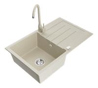 Mexen Bruno évier en granit 1-bac avec égouttoir et robinet de cuisine Telma, beige - 6513-69-670200-69 6300 5907709160644