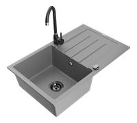 Mexen Bruno évier en granit 1 bac avec égouttoir et robinet de cuisine Telma, gris - 6513-71-670200-70-B 18375 5905315015488