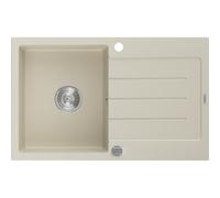 Mexen Bruno évier en granit 1 bac avec égouttoir 795 x 495 mm, beige, siphon chromé - 6513791010-69 3597 5907709194656