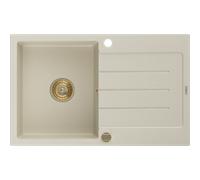 Mexen Bruno Évier en granit à 1 bac avec égouttoir 795 x 495 mm, beige, siphon doré - 6513791010-69-G 16205 5905315012128