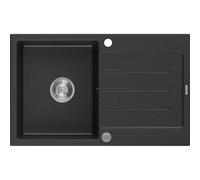 Mexen Bruno évier en granit 1 bac avec égouttoir 795 x 495 mm, noir/doré métallisé, siphon chromé- 6513791010-75 3600 5907709194687