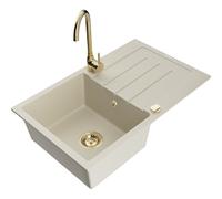 Mexen Bruno évier en granit avec une cuve et égouttoir et robinet de cuisine Telma, beige - 6513-69-670200-50 18371 5905315015440