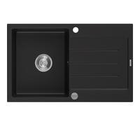 Mexen Bruno évier en granit noir 1 bac avec égouttoir 795 x 495 mm, siphon chromé - 6513791010-77 3602 5907709194700