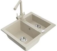 Mexen Carlos 1.5-bowl Granite Sink with Kitchen Faucet Duero, Beige - 6518-69-671600-69