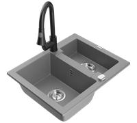 Mexen Carlos égouttoir en granit, 1,5 bac avec robinet de cuisine Elia, gris - 6518-71-670101-70 20166 5905315032034
