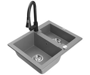 Mexen Carlos égouttoir en granit, 1,5 bac avec robinet de cuisine Elia, gris - 6518-71-670101-70 20166 5905315032034