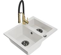Mexen Carlos évier de cuisine en granit 1,5 bac avec robinet Aster, blanc - 6518-20-73450-57-B 19404 5905315048851