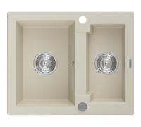 Mexen Carlos évier en granit 1,5 bac 582 x 475 mm, beige, siphon chromé - 6518581500-69 16116 5905315052339