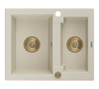 Mexen Carlos évier en granit 1,5 bac 582 x 475 mm, beige, siphon doré - 6518581500-69-G 16248 5905315012470