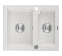 Mexen Carlos Évier en granit 1,5 bac 582 x 475 mm, blanc, siphon chromé - 6518581500-20 16115 5905315052322