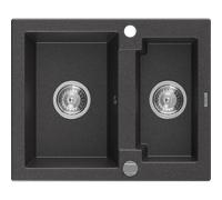 Mexen Carlos évier en granit 1,5 bac 582 x 475 mm, noir moucheté, siphon chromé - 6518581500-76 16120 5905315052377