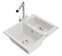 Mexen Carlos évier en granit 1,5 bassin avec robinet de cuisine Duero, blanc - 6518-20-671600-00 19441 5905315026811