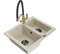 Mexen Carlos évier en granit 1,5 bac avec mitigeur de cuisine Duo, beige - 6518-69-671701-57-B 23038 5905315055637