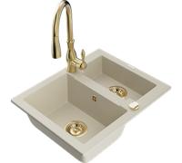 Mexen Carlos évier en granit 1,5 bac avec mitigeur de cuisine Savita, beige - 6518-69-672601-50 18276 5905315037107