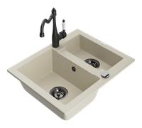 Mexen Carlos évier en granit 1,5 bac avec robinet de cuisine Carla, beige - 6518-69-670700-70 18798 5905315042262