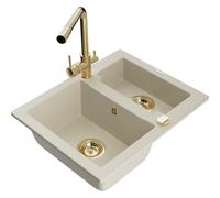 Mexen Carlos évier en granit 1,5 bac avec robinet de cuisine Duero, beige - 6518-69-671600-50 19447 5905315026873