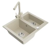 Mexen Carlos évier en granit 1,5 bac avec robinet de cuisine Duero, beige - 6518-69-671600-69 19446 5905315026866